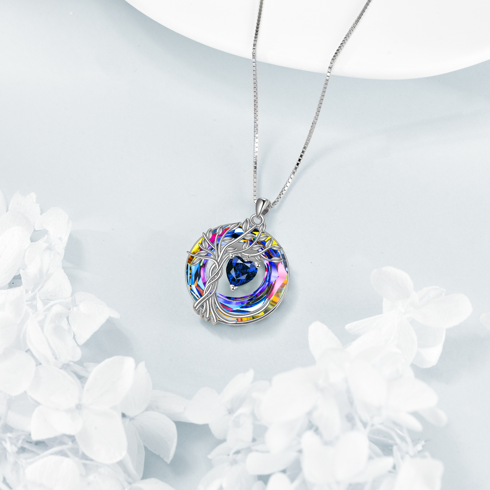 Women's 925 Sterling Silver Tree of Life Necklace with Sapphire Pendant